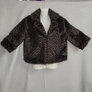 Mossimo Women’s Faux Fur "Mob Wife" Coat Jacket Black Brown Striped Lined Size L